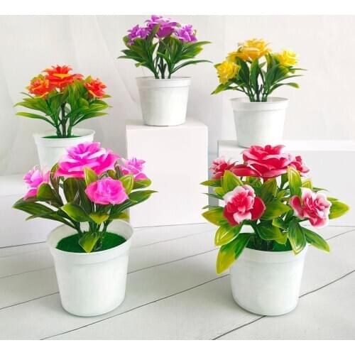 1 Potted Handmade Artificial Flower Potted Bonsai for Home Garden Wedding Decoration Office Bedroom Ornament Fake Plants Flowers