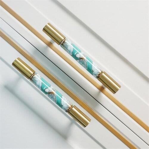 1Pcs Light Luxury Brass Ceramic Painted Handle Butterfly Pattern T-Bar Classic Cabinet Wardrobe Pulls Round Drawer Knob Handles