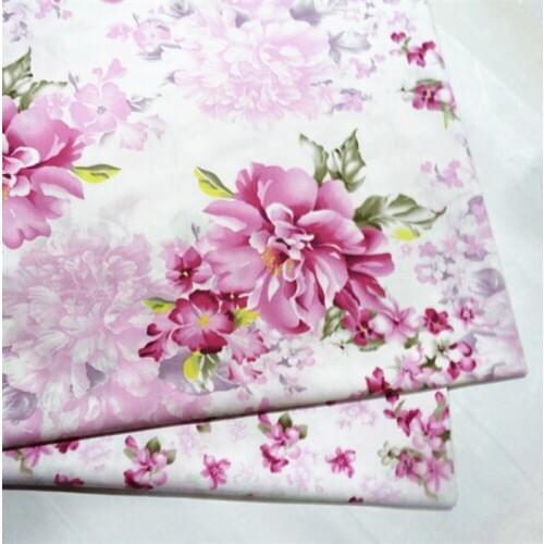 100x160cm Graceful Pink Big & Small Blooming Rose Flower Printed Cotton Fabric Floral Fabric For DIY Sewing Home Decoration