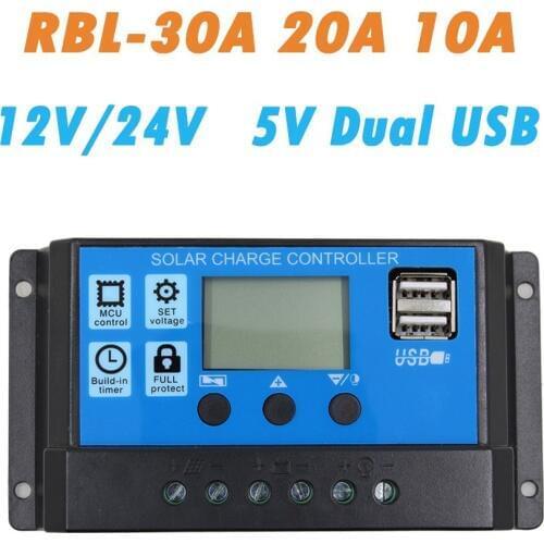 12V 24V,10A 20A 30A Auto PWM LCD Display SolarController With Dual USB Output , Solar Panel Battery Charge Collector Regulator