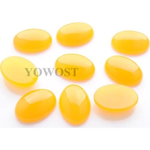 18x25mm 10Pcs Natural Stones Cabochon Yellow Jades Oval Shape No Hole Loose Beads for Making Jewelry DIY Ring accessories QU3326