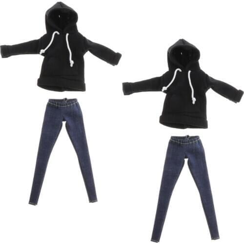 2 Packs BJD Costume Hoodie W/ Jeans Pants For 1/6 SD Dress Up Accs