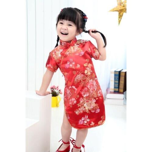 2017 Brand New Chinese Qipao Dresses for girl Short Sleeve wedding dress Top Quality Children Summer Clothes