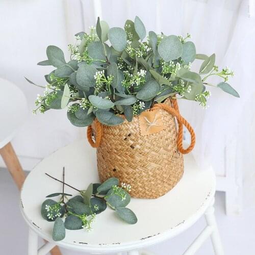 2021 Artificial Plants Green Eucalyptus Leaves Wedding Decoration Scrapbooking Fake Flowers Garden Home Decoration Accessories