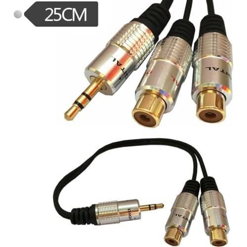 3.5mm 3pole Male to 2*RCA Female audio Cable, Audio video aluminum case gold - plated computer adapter case audio cable 25cm