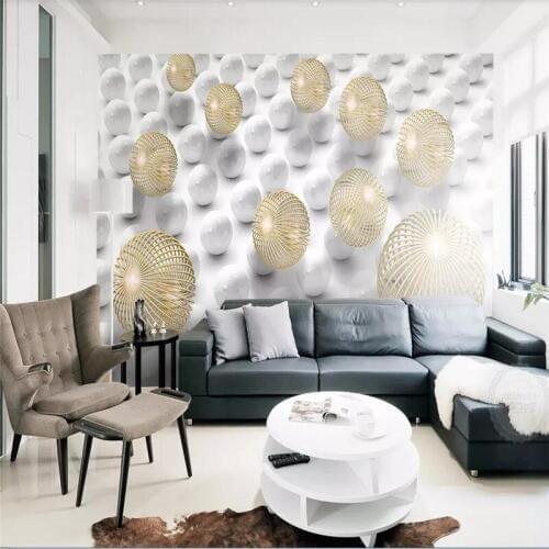 3d metal spheroid expands the space with modern and simple style background wall painting