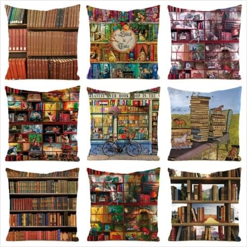 45cm*45cm **Bookshelf** Inimitated Silk Fabric Throw Pillow Covers Couch Cushion Cover Home Decorative Pillows Pillow Case