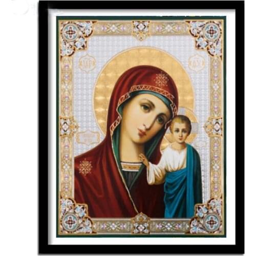 5d quadrado completo broca redonda pintura diamante virgem e filho de kazan ortodoxo cristão conjunto de mosaico ícone bordado S