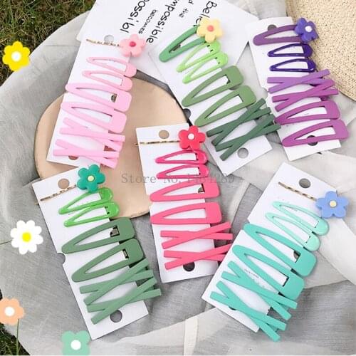 7Pcs/Set Flower Hair Clips Headwear Candy Color Barrette Hairpins Geometric Irregular Hairgrip for Women Girls Hair Accessories