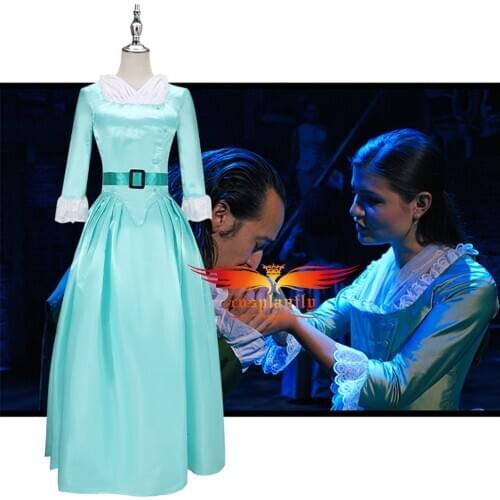 Musical Rock Opera Hamilton Elizabeth Schuyler Hamilton Stage Teal Dress Concert Cosplay Costume Prom Dress for Women Halloween