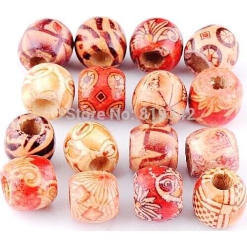 Free Shipping 100pcs Mixed beads fit Charm Bracelet , drum with painted, wood, 12x11mm J2285