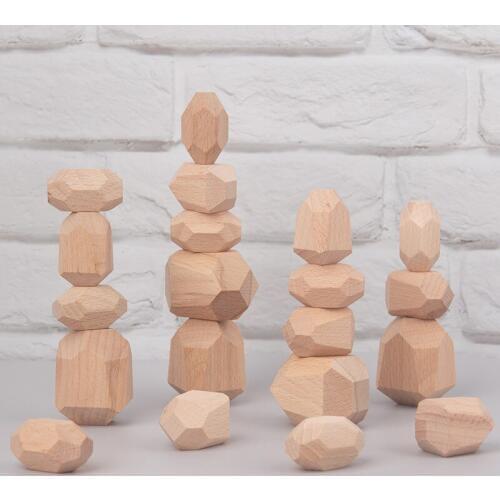 Children Wooden Colored Stone Jenga Building Block Educational Toy Creative Nordic Style Stacking Block Game Rainbow Wooden Toy