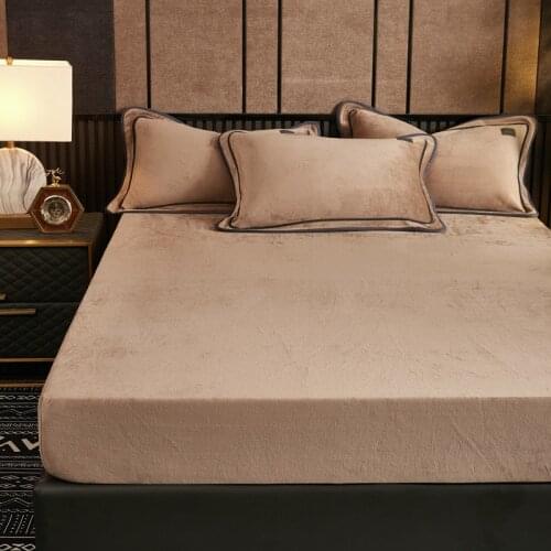 Flannel Elastic Fitted Sheet Queen King Size Soft Drap De Lit For Winter Warm Crystal Velvet Bed Sheet Pillowcase Bed Cover