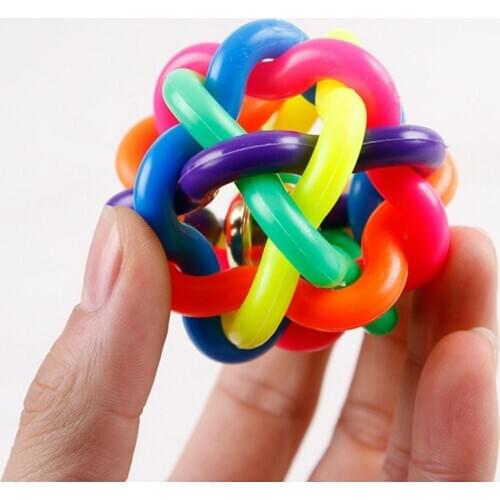 Cute Dog Toys Interactive Pet Dog Ball Toy Cat Toy with Small Bell Rainbow Dogs Toys Pets Chewing Playing Fetching Nice Ball F1