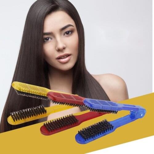 Ceramic Straightening Comb Double Sided Brush Clamp Hair Hairdressing Natural Fibres Bristle Hair Comb Hairstylig Tool