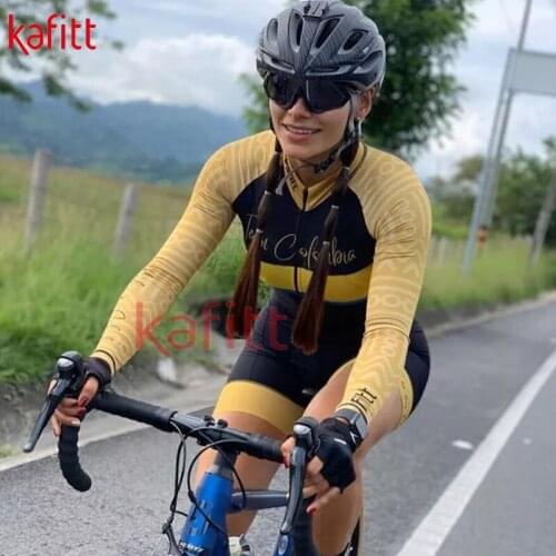 Kafitt Triathlon Suit Ladies Cycling Jersey Tights Jumpsuit Maillot Bike Bacaquinho Ciclismo Feminino Long Sleeve Pro Team Suit