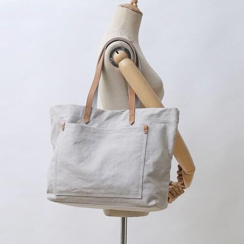 Literary retro leather with canvas bag, mens shoulder bag, Japanese diagonal bag, tote bag, female laptop bag