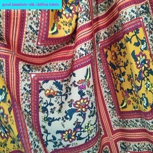 Beautiful imitate Silk Chiffon Dress Fabric Square Flower Pattern Printed Polyester Chiffon Fabric DIY Summer Skirt Wide 150cm