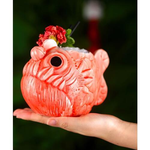 Creative 3D Piranha Cocktail Cup Flux Led Bar Home Party Ceramic Mermaid Fish Hawaii Tiki Wine Glass Ice Cream Smoothies Bowls