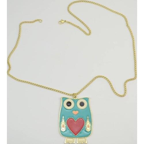 Fashion Hot Sale Enamel Heart Shaped Owl Pendant Necklace Lady Jewelry Cartoon Cute Child Decoration Gift Jewelry