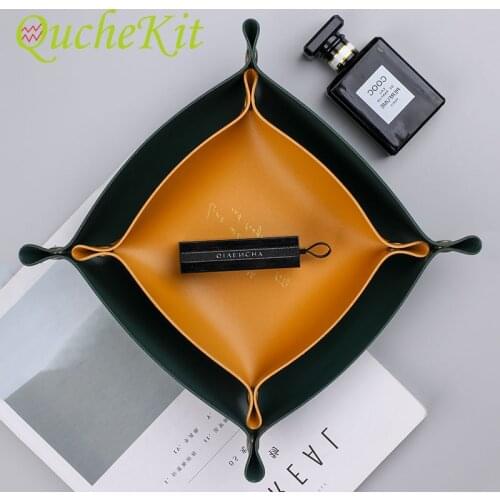 Leather Desktop Storage Tray Folding Tray for Phone Key Wallet Coin Desktop Storage Home Decoration Tray Storage Sundries Box