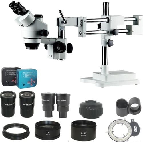 3.5X-180X Double Arm Simul Focal Trinocular Stereo Microscope +38MP 2K Digital USB Video Microscopio Camera +144 Led Lights Kit