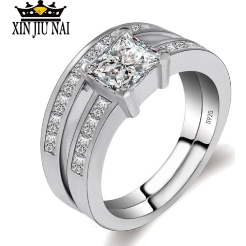 Set for Women 925 Silver Ring 6mm Square AAA Zircon Engagement diamond Ring Fine Jewelry Moissanite Mens Domineering Ring