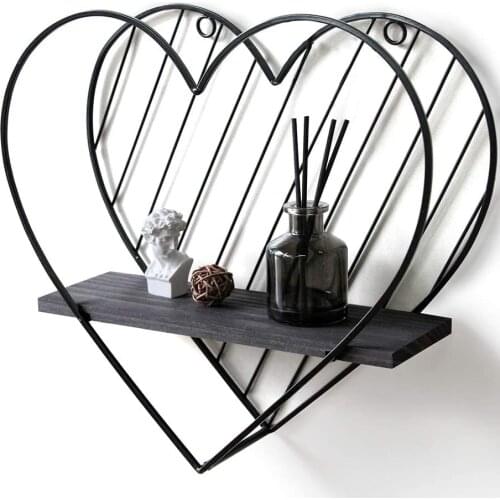 Wall Shelf Black Decorative Shelves Metal Heart Shaped Storage organIzer Farmhouse Style Nordic for Living Room Bedroom Sliver