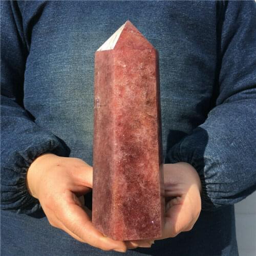 Natural strawberry Quartz Obelisk Crystal Wand Point Healing Mineral Stone 950-1000g