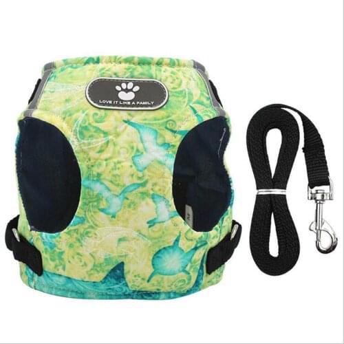ADEWEL Nylon Mesh Breathable Dog Harness And Leash Sets Pet Reflective Printed Harnessess Vest For Small Chihuahua Dogs Supply
