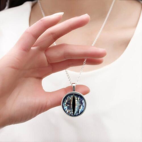 2018 New Fashion Cat Eye Necklace Handmade Jewelry Dragon Eye Art Glass Round Pendant Necklace Mens Photo