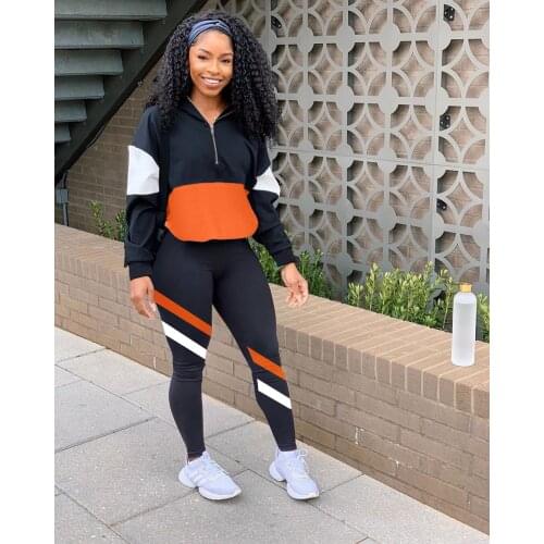 Ueteey New Sportswear Dropped Shoulder Sleeve Patchwork Two Piece Pants Set