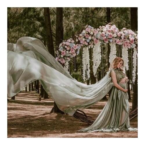 2021 New Designer Maternity Gowns Crystals Beaded For Photo Shoot A Line Chiffon Long Cloak Train Sleeveless Pregnancy Dress