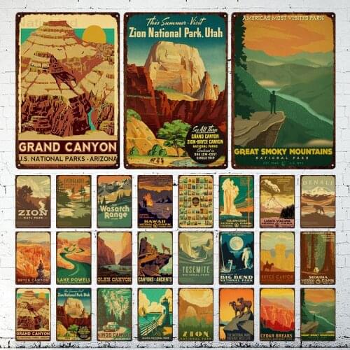 New Vintage Metal Signs National Park LandscapeArt Movie Painting Kraft Paper Prints Home/ Room/Bar Decor Wall Stickers Posters