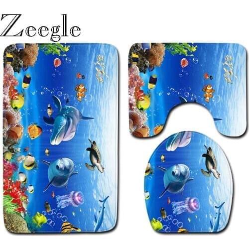 Zeegle Underwater World Bath Mat for Bathroom Non-Slip Rug Lid Toilet Cover Bath Mat Bathroom Floor Rugs Toilet Carpet Mats