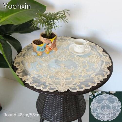 Luxury Lace round beige white Embroidered table cover cloth towel tablecloth Christmas wedding birthday party home decor