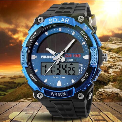 SKMEI Brand Solar Energy Men Sports Watches Outdoor Military LED Watch Fashion Digital Quartz Multifunctional Wristwatches