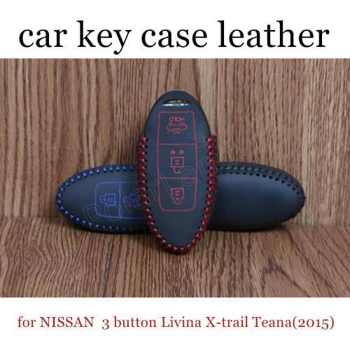 Only Red Car key cover car key case Hand sewing Genuine leather fit for NISSAN 3 button Livina Xtrail Teana(2015) new coming
