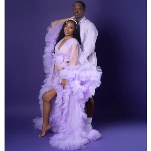 Lavender Maternity Tulle Dresses Women Puffy Long Robes Formal Evening Party Robes Photo Shoot Ball Gown Robe Custom Made