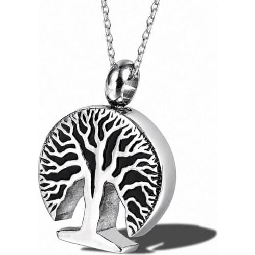 Stainless Steel Cremation Urn Tree of Life Ash Pendant Necklace Jewelry Gift For Human with Chain