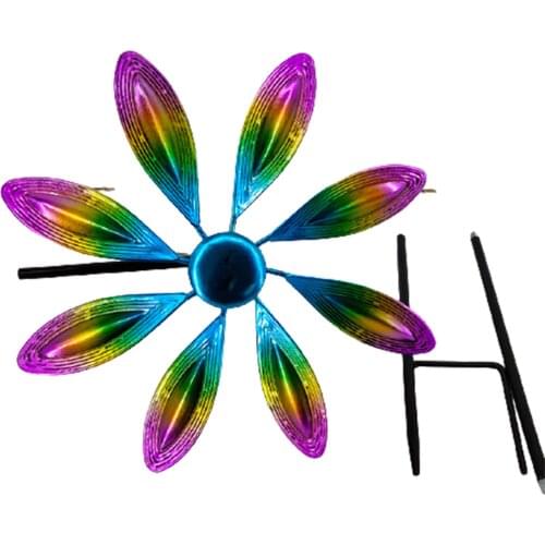 Lawn Pinwheels Flower Shaped Garden Wind Spinner Handmade Colourful Metal Windmill for Outdoor 22*9*66CM LBS