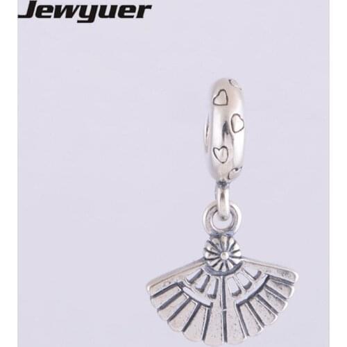 Vintage Fan Dangle Charms 925 Sterling Silver jewelry pendant charm Fit beads Bracelets Bangles DIY Making assessories DA027