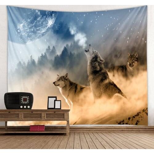 Howling wolf print tapestry under the night sky dormitory decoration hanging cloth DLY decoration