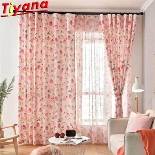 Sweety Pink Fruits Printed Curtains Tulle for Living Room Idyllic Fruit Yarn Window Drapes for Kitchen Kids Room WP451#30