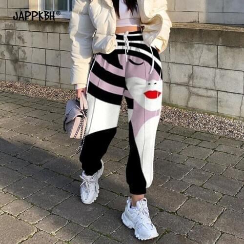 Womens Pants 2021 Spring Summer Fashion Peculiar Print Loose Hip-hop Trousers Casual Oversize Slim Sports Full-Length Pants 2XL