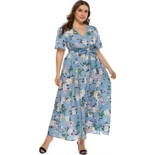 2021 Hot Sale European And American Style V-Neck Plus Size Printed Bohemia Summer Dresses For Women