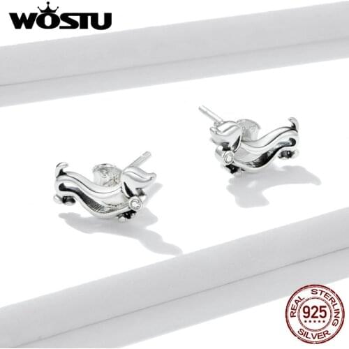 WOSTU 2020 Authentic 925 Sterling Silver Cute Puppy Stud Earrings for Women Plated platinum Silver women silver Jewelry DXE952