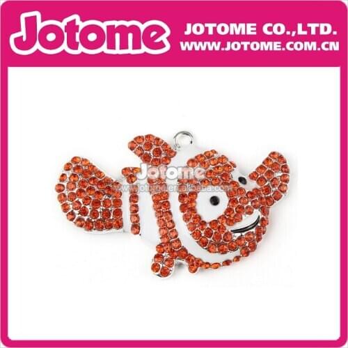 100pcs/lot 0 Cute Gold Fish Animal Rhinestone Crystal Pendant for Necklace Bead