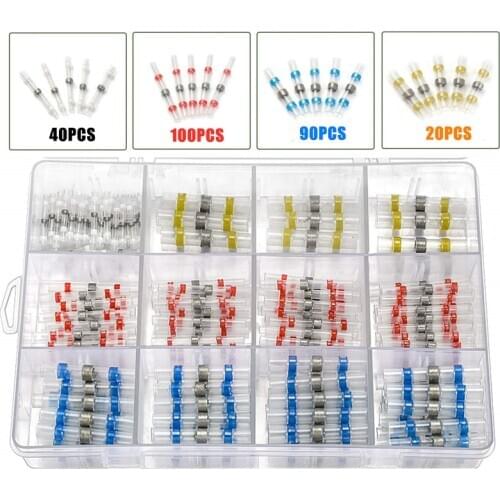 250/100/50Pcs Mix Solder Seal Wire Connectors -Heat Shrink Solder Connectors Waterproof Solder Butt Connector 26-10AWG Kit