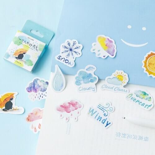 46pcs A Mans Fine Weather Stickers Set 44mm Mini Sunny Snow Rainy Cloudy Rainbow Sticker Decoration Gift Seal notebook DIY F418